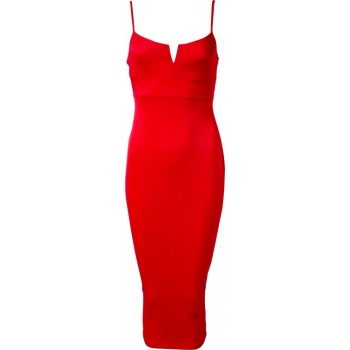 'Abia' red midi dress with deep v-neck
